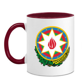 Кружка двухцветная с принтом Азербайджан герб в Новосибирске, керамика | объем — 330 мл, диаметр — 80 мм. Цветная ручка и кайма сверху, в некоторых цветах — вся внутренняя часть | азербайджан | азербайджан герб | политические
