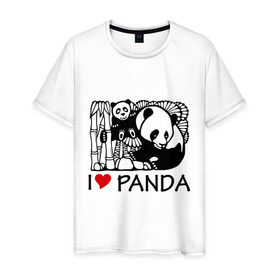 Мужская футболка хлопок с принтом I love panda в Новосибирске, 100% хлопок | прямой крой, круглый вырез горловины, длина до линии бедер, слегка спущенное плечо. | Тематика изображения на принте: панда
