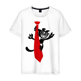 Мужская футболка хлопок с принтом Кот на галстуке в Новосибирске, 100% хлопок | прямой крой, круглый вырез горловины, длина до линии бедер, слегка спущенное плечо. | галстук | кот | котенок | котик | котяра | кошак | кошки