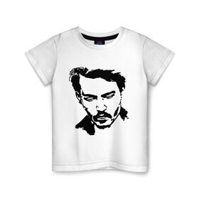 Детская футболка хлопок с принтом Jonny Depp в Новосибирске, 100% хлопок | круглый вырез горловины, полуприлегающий силуэт, длина до линии бедер | depp | johnny depp | jonny depp | депп | джек воробей