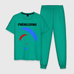 Мужская пижама хлопок с принтом Paragliding в Новосибирске, 100% хлопок | брюки и футболка прямого кроя, без карманов, на брюках мягкая резинка на поясе и по низу штанин
 | paragliding | воздушный спорт | парашют | парашютизм