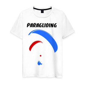 Мужская футболка хлопок с принтом Paragliding в Новосибирске, 100% хлопок | прямой крой, круглый вырез горловины, длина до линии бедер, слегка спущенное плечо. | paragliding | воздушный спорт | парашют | парашютизм