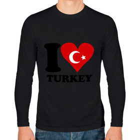 Мужской лонгслив хлопок с принтом I love turkey в Новосибирске, 100% хлопок |  | Тематика изображения на принте: i love turkey | полумесяц | турция | флаги | я люблю