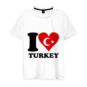 Мужская футболка хлопок с принтом I love turkey в Новосибирске, 100% хлопок | прямой крой, круглый вырез горловины, длина до линии бедер, слегка спущенное плечо. | i love turkey | полумесяц | турция | флаги | я люблю