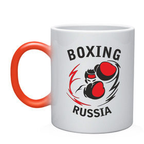 Кружка хамелеон с принтом Boxing russia forever в Новосибирске, керамика | меняет цвет при нагревании, емкость 330 мл | boxing | boxing russia forever | бокс | боксер | кик бокс | кикбокс | русский бокс