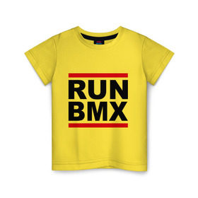 Детская футболка хлопок с принтом RUN BMX в Новосибирске, 100% хлопок | круглый вырез горловины, полуприлегающий силуэт, длина до линии бедер | bmx | велик | вело | велогонки | велорейсинг | велосипед | спортивный велосипед | фрирайд | эктрим