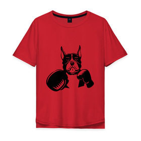 Мужская футболка хлопок Oversize с принтом Boxing dog в Новосибирске, 100% хлопок | свободный крой, круглый ворот, “спинка” длиннее передней части | boxing dog | бойцовская собака | бокс | питбуль