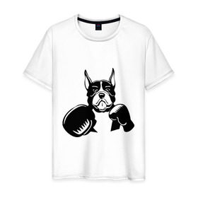 Мужская футболка хлопок с принтом Boxing dog в Новосибирске, 100% хлопок | прямой крой, круглый вырез горловины, длина до линии бедер, слегка спущенное плечо. | boxing dog | бойцовская собака | бокс | питбуль