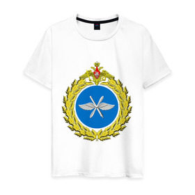 Мужская футболка хлопок с принтом Малая эмблема ВВС России (2) в Новосибирске, 100% хлопок | прямой крой, круглый вырез горловины, длина до линии бедер, слегка спущенное плечо. | авиация | армейские | армия | ввс | военно | военно воздушные силы | воздушные | россия | силы | эмблема