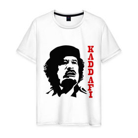 Мужская футболка хлопок с принтом Каддафи (2) в Новосибирске, 100% хлопок | прямой крой, круглый вырез горловины, длина до линии бедер, слегка спущенное плечо. | Тематика изображения на принте: восток | деятель | каддафи | ливия | министр | муамар
