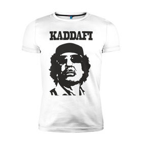 Мужская футболка премиум с принтом Каддафи (4) в Новосибирске, 92% хлопок, 8% лайкра | приталенный силуэт, круглый вырез ворота, длина до линии бедра, короткий рукав | Тематика изображения на принте: восток | каддафи | ливия | министр | муамар