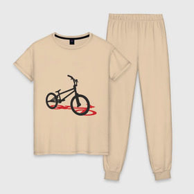 Женская пижама хлопок с принтом BMX 1 в Новосибирске, 100% хлопок | брюки и футболка прямого кроя, без карманов, на брюках мягкая резинка на поясе и по низу штанин | bmx | велик | вело | велогонки | велорейсинг | велосипед | спортивный велосипед | фрирайд | эктрим