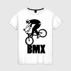 Женская футболка хлопок с принтом BMX 3 в Новосибирске, 100% хлопок | прямой крой, круглый вырез горловины, длина до линии бедер, слегка спущенное плечо | bmx | free style | бмэкс | велик | вело | велосипедист | фристайл | экстрим | экстримальный