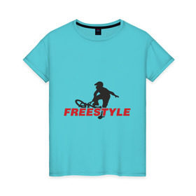 Женская футболка хлопок с принтом Free style BMX в Новосибирске, 100% хлопок | прямой крой, круглый вырез горловины, длина до линии бедер, слегка спущенное плечо | bmx | free style | бмэкс | велик | вело | велосипедист | фристайл | экстрим | экстримальный