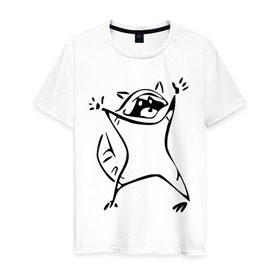 Мужская футболка хлопок с принтом Енот в Новосибирске, 100% хлопок | прямой крой, круглый вырез горловины, длина до линии бедер, слегка спущенное плечо. | enot | животные