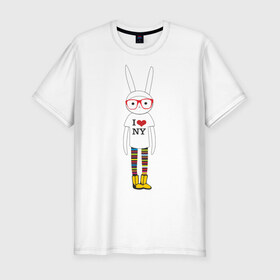 Мужская футболка премиум с принтом Ванильный заяц в Новосибирске, 92% хлопок, 8% лайкра | приталенный силуэт, круглый вырез ворота, длина до линии бедра, короткий рукав | ванильно | ванильный заяц | ванильный стиль | ваниька | угги