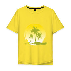 Мужская футболка хлопок Oversize с принтом Райский уголок в Новосибирске, 100% хлопок | свободный крой, круглый ворот, “спинка” длиннее передней части | море | на море | пальмы | пляж | рай | райский отдых | райский уголок | райское наслаждение
