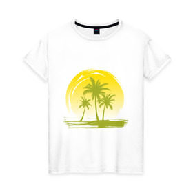 Женская футболка хлопок с принтом Райский уголок в Новосибирске, 100% хлопок | прямой крой, круглый вырез горловины, длина до линии бедер, слегка спущенное плечо | море | на море | пальмы | пляж | рай | райский отдых | райский уголок | райское наслаждение