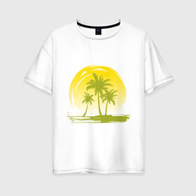 Женская футболка хлопок Oversize с принтом Райский уголок в Новосибирске, 100% хлопок | свободный крой, круглый ворот, спущенный рукав, длина до линии бедер
 | море | на море | пальмы | пляж | рай | райский отдых | райский уголок | райское наслаждение