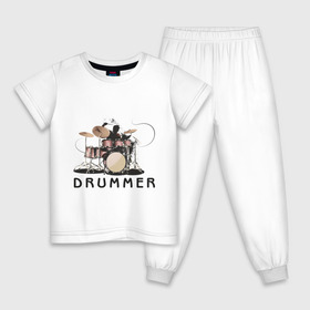 Детская пижама хлопок с принтом Drummer в Новосибирске, 100% хлопок |  брюки и футболка прямого кроя, без карманов, на брюках мягкая резинка на поясе и по низу штанин
 | Тематика изображения на принте: drummer | барабанщик | барабаны | драммер | ударник | ударные