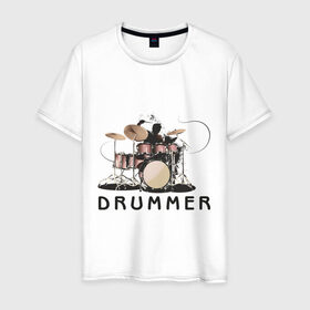 Мужская футболка хлопок с принтом Drummer в Новосибирске, 100% хлопок | прямой крой, круглый вырез горловины, длина до линии бедер, слегка спущенное плечо. | drummer | барабанщик | барабаны | драммер | ударник | ударные