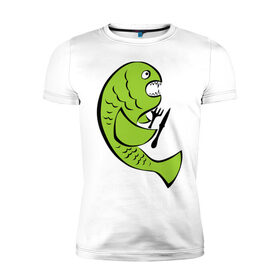 Мужская футболка премиум с принтом Рыба (5) в Новосибирске, 92% хлопок, 8% лайкра | приталенный силуэт, круглый вырез ворота, длина до линии бедра, короткий рукав | клев | рыба | рыбак | рыбалка | рыбка | удочки | улов
