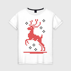 Женская футболка хлопок с принтом Олень-вышивка в Новосибирске, 100% хлопок | прямой крой, круглый вырез горловины, длина до линии бедер, слегка спущенное плечо | вышивание | вышивка | крестиком | олень