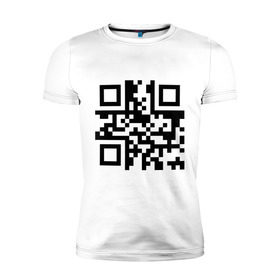 Мужская футболка премиум с принтом qr Код в Новосибирске, 92% хлопок, 8% лайкра | приталенный силуэт, круглый вырез ворота, длина до линии бедра, короткий рукав | qr | qr код | qr кодandroid | андроид | штрих код