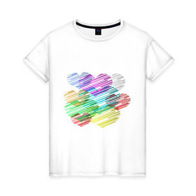 Женская футболка хлопок с принтом Сердечки (3) в Новосибирске, 100% хлопок | прямой крой, круглый вырез горловины, длина до линии бедер, слегка спущенное плечо | heart | графика | любовь | рисунок | сердца | сердце