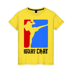 Женская футболка хлопок с принтом Muay Thai (Муай Тай) в Новосибирске, 100% хлопок | прямой крой, круглый вырез горловины, длина до линии бедер, слегка спущенное плечо | емельяненко