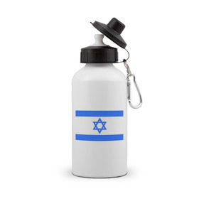 Бутылка спортивная с принтом Флаг Израиля в Новосибирске, металл | емкость — 500 мл, в комплекте две пластиковые крышки и карабин для крепления | Тематика изображения на принте: israel | израиль | флаг