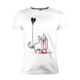 Мужская футболка премиум с принтом Плачущий кот в Новосибирске, 92% хлопок, 8% лайкра | приталенный силуэт, круглый вырез ворота, длина до линии бедра, короткий рукав | кот | плачущий кот