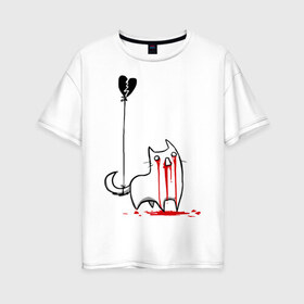 Женская футболка хлопок Oversize с принтом Плачущий кот в Новосибирске, 100% хлопок | свободный крой, круглый ворот, спущенный рукав, длина до линии бедер
 | кот | плачущий кот