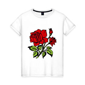 Женская футболка хлопок с принтом Роза в Новосибирске, 100% хлопок | прямой крой, круглый вырез горловины, длина до линии бедер, слегка спущенное плечо | красная роза | роза | розочка | цветок | цветы