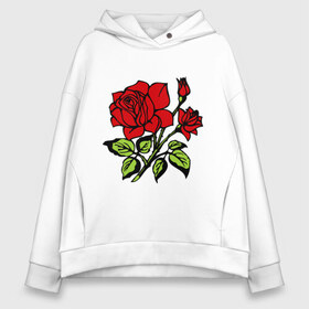 Женское худи Oversize хлопок с принтом Роза в Новосибирске, френч-терри — 70% хлопок, 30% полиэстер. Мягкий теплый начес внутри —100% хлопок | боковые карманы, эластичные манжеты и нижняя кромка, капюшон на магнитной кнопке | красная роза | роза | розочка | цветок | цветы