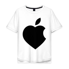Мужская футболка хлопок Oversize с принтом Сердце- яблоко в Новосибирске, 100% хлопок | свободный крой, круглый ворот, “спинка” длиннее передней части | apple | mac | steve jobs | мак | стив джоббс | стив джобс | стив джопс | стивен джобс | эпл