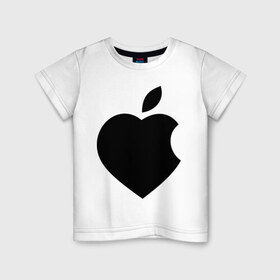 Детская футболка хлопок с принтом Сердце- яблоко в Новосибирске, 100% хлопок | круглый вырез горловины, полуприлегающий силуэт, длина до линии бедер | apple | mac | steve jobs | мак | стив джоббс | стив джобс | стив джопс | стивен джобс | эпл