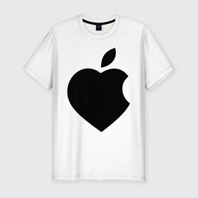 Мужская футболка премиум с принтом Сердце- яблоко в Новосибирске, 92% хлопок, 8% лайкра | приталенный силуэт, круглый вырез ворота, длина до линии бедра, короткий рукав | apple | mac | steve jobs | мак | стив джоббс | стив джобс | стив джопс | стивен джобс | эпл