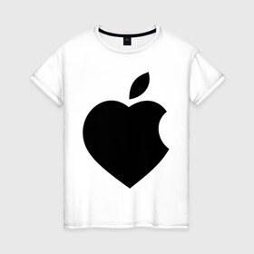 Женская футболка хлопок с принтом Сердце- яблоко в Новосибирске, 100% хлопок | прямой крой, круглый вырез горловины, длина до линии бедер, слегка спущенное плечо | apple | mac | steve jobs | мак | стив джоббс | стив джобс | стив джопс | стивен джобс | эпл