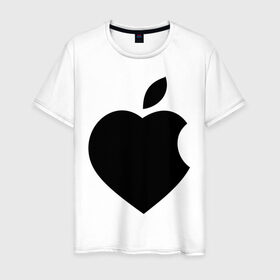 Мужская футболка хлопок с принтом Сердце- яблоко в Новосибирске, 100% хлопок | прямой крой, круглый вырез горловины, длина до линии бедер, слегка спущенное плечо. | apple | mac | steve jobs | мак | стив джоббс | стив джобс | стив джопс | стивен джобс | эпл