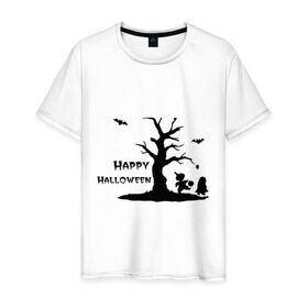 Мужская футболка хлопок с принтом Зловещее дерево в Новосибирске, 100% хлопок | прямой крой, круглый вырез горловины, длина до линии бедер, слегка спущенное плечо. | 31 о | hallowen | haloven | halovin | halowin | helloveen | helloven | hellovin | heloven | helovin | helowin | день всех святых | халловин | халлоуин | халлувин | халоуин | халувин | халуин | хеллоуин | хелоуин | хелувин | хелуин | хэлловин