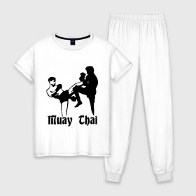 Женская пижама хлопок с принтом Muay Thai (2) в Новосибирске, 100% хлопок | брюки и футболка прямого кроя, без карманов, на брюках мягкая резинка на поясе и по низу штанин | муай тай