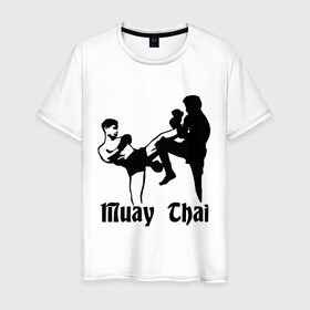Мужская футболка хлопок с принтом Muay Thai (2) в Новосибирске, 100% хлопок | прямой крой, круглый вырез горловины, длина до линии бедер, слегка спущенное плечо. | Тематика изображения на принте: муай тай