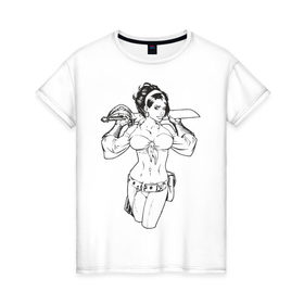 Женская футболка хлопок с принтом Воительница (2) в Новосибирске, 100% хлопок | прямой крой, круглый вырез горловины, длина до линии бедер, слегка спущенное плечо | 