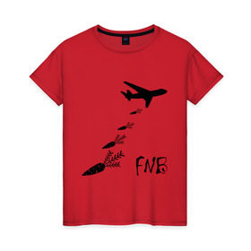 Женская футболка хлопок с принтом Еда вместо бомб в Новосибирске, 100% хлопок | прямой крой, круглый вырез горловины, длина до линии бедер, слегка спущенное плечо | бомбы | еда | морковки | самолет