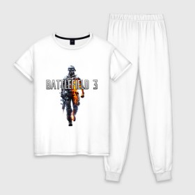 Женская пижама хлопок с принтом Battlefield 3 в Новосибирске, 100% хлопок | брюки и футболка прямого кроя, без карманов, на брюках мягкая резинка на поясе и по низу штанин | battlefield | компьютерные игры