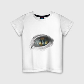 Детская футболка хлопок с принтом Глаз (3) в Новосибирске, 100% хлопок | круглый вырез горловины, полуприлегающий силуэт, длина до линии бедер | взгляд | глаз | знак радиации | отражение | радиактивность | радиация
