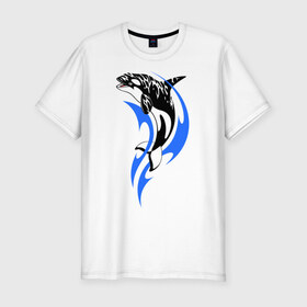 Мужская футболка премиум с принтом Косатка в Новосибирске, 92% хлопок, 8% лайкра | приталенный силуэт, круглый вырез ворота, длина до линии бедра, короткий рукав | Тематика изображения на принте: shark | акула | рыба