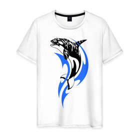Мужская футболка хлопок с принтом Косатка в Новосибирске, 100% хлопок | прямой крой, круглый вырез горловины, длина до линии бедер, слегка спущенное плечо. | Тематика изображения на принте: shark | акула | рыба