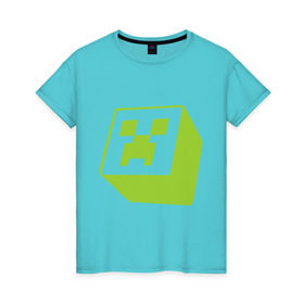 Женская футболка хлопок с принтом Minecraft creeper green в Новосибирске, 100% хлопок | прямой крой, круглый вырез горловины, длина до линии бедер, слегка спущенное плечо | крипер